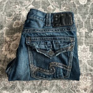 Vintage Y2K Silver Jeans Men's Straight Jeans - Dark Blue